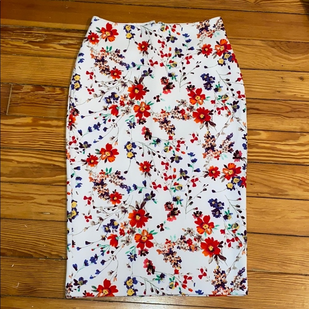 Express Floral Midi Pencil Skirt